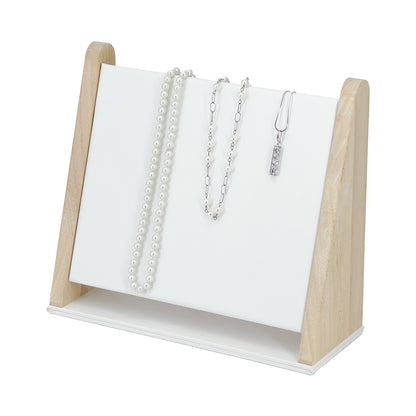 12 1/4" x 10 1/2" White Leatherette Wood Necklace Display with 16 Hooks