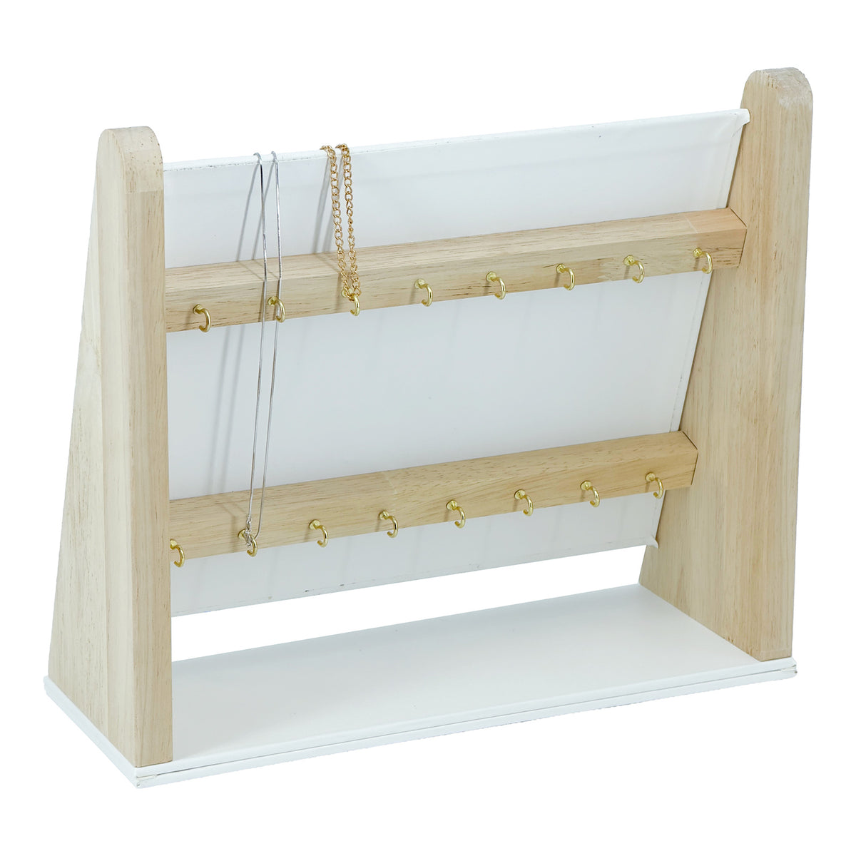 12 1/4" x 10 1/2" White Leatherette Wood Necklace Display with 16 Hooks