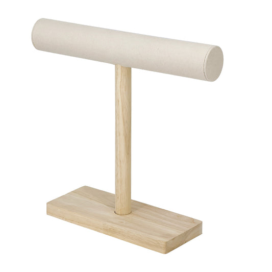 12 1/4" Beige Velvet Wood T-Bar Jewelry Display