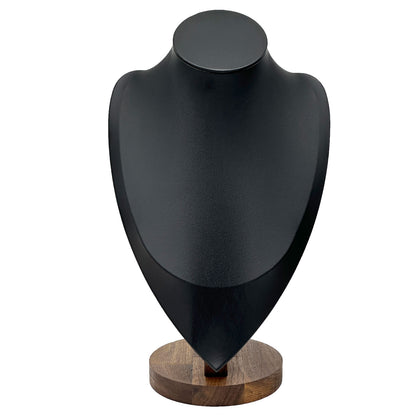 12" Black Leatherette Walnut Base Necklace Bust Display