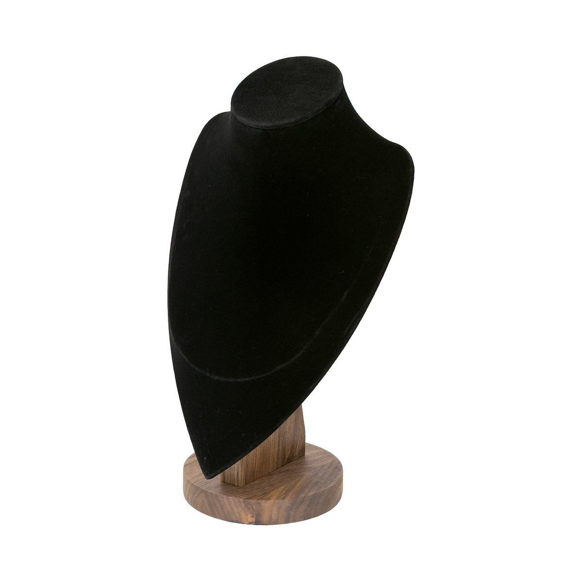 12" Black Velvet Walnut Base Necklace Bust Display