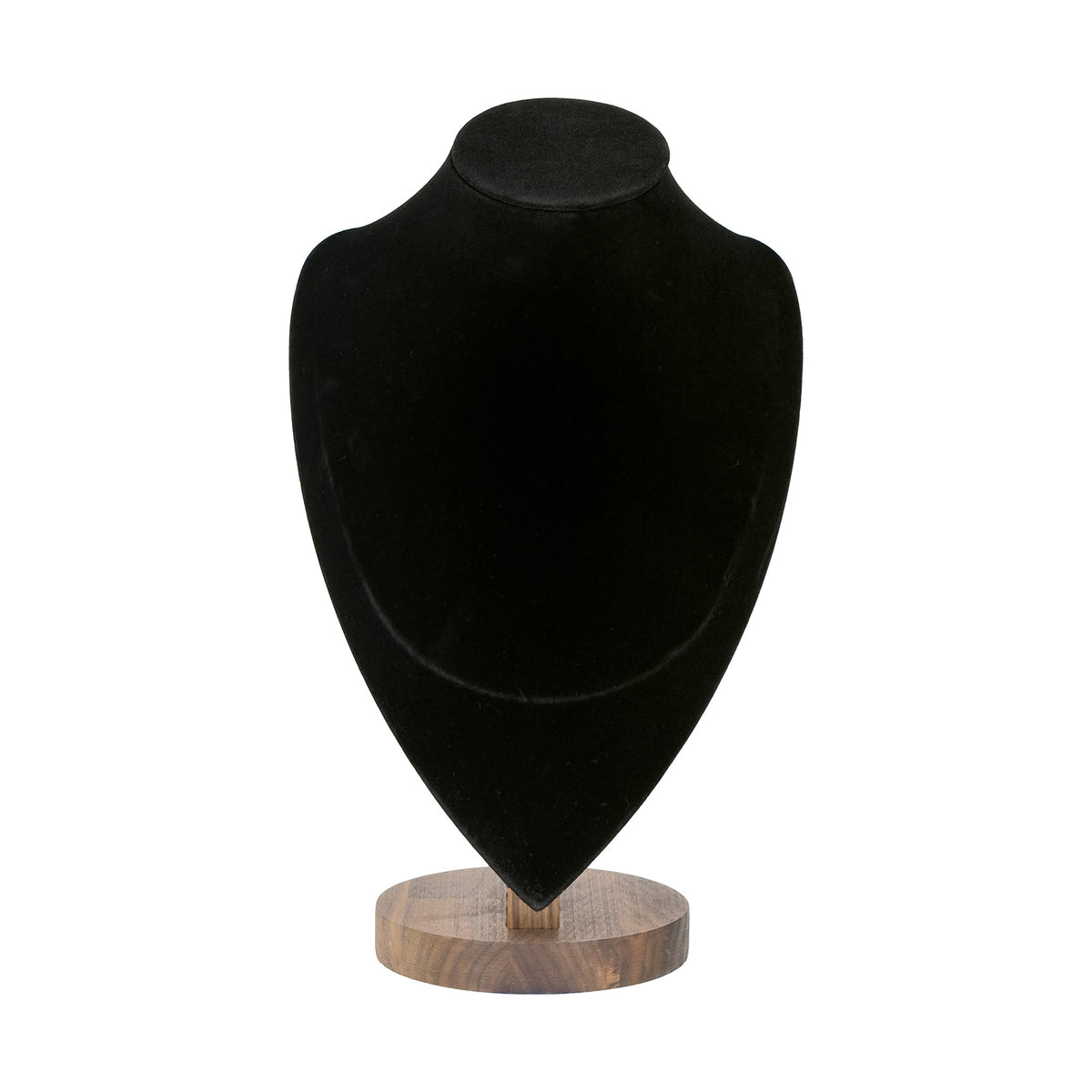 12" Black Velvet Walnut Base Necklace Bust Display