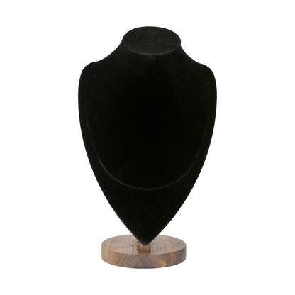 12" Black Velvet Walnut Base Necklace Bust Display