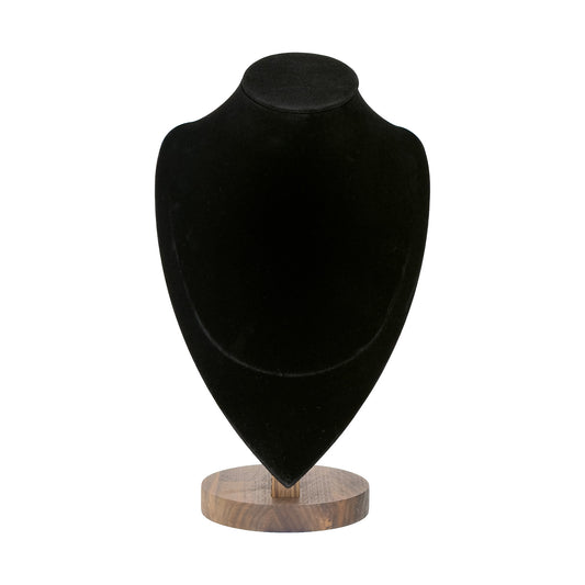 12" Black Velvet Walnut Base Necklace Bust Display