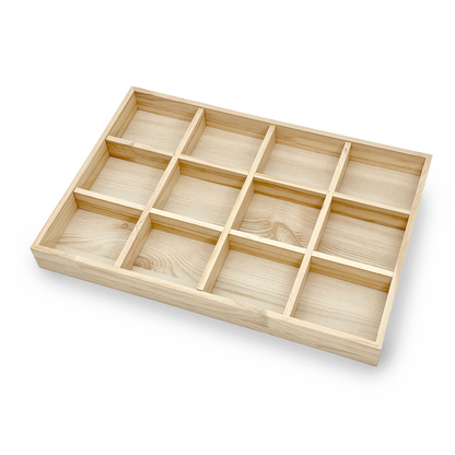 12 Compartment Natural Wood Jewelry Display Tray