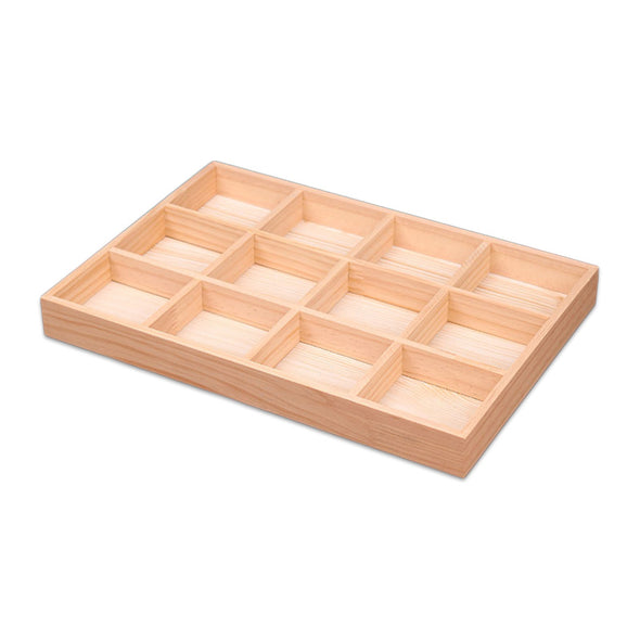 12 Compartment Natural Wood Jewelry Display Tray