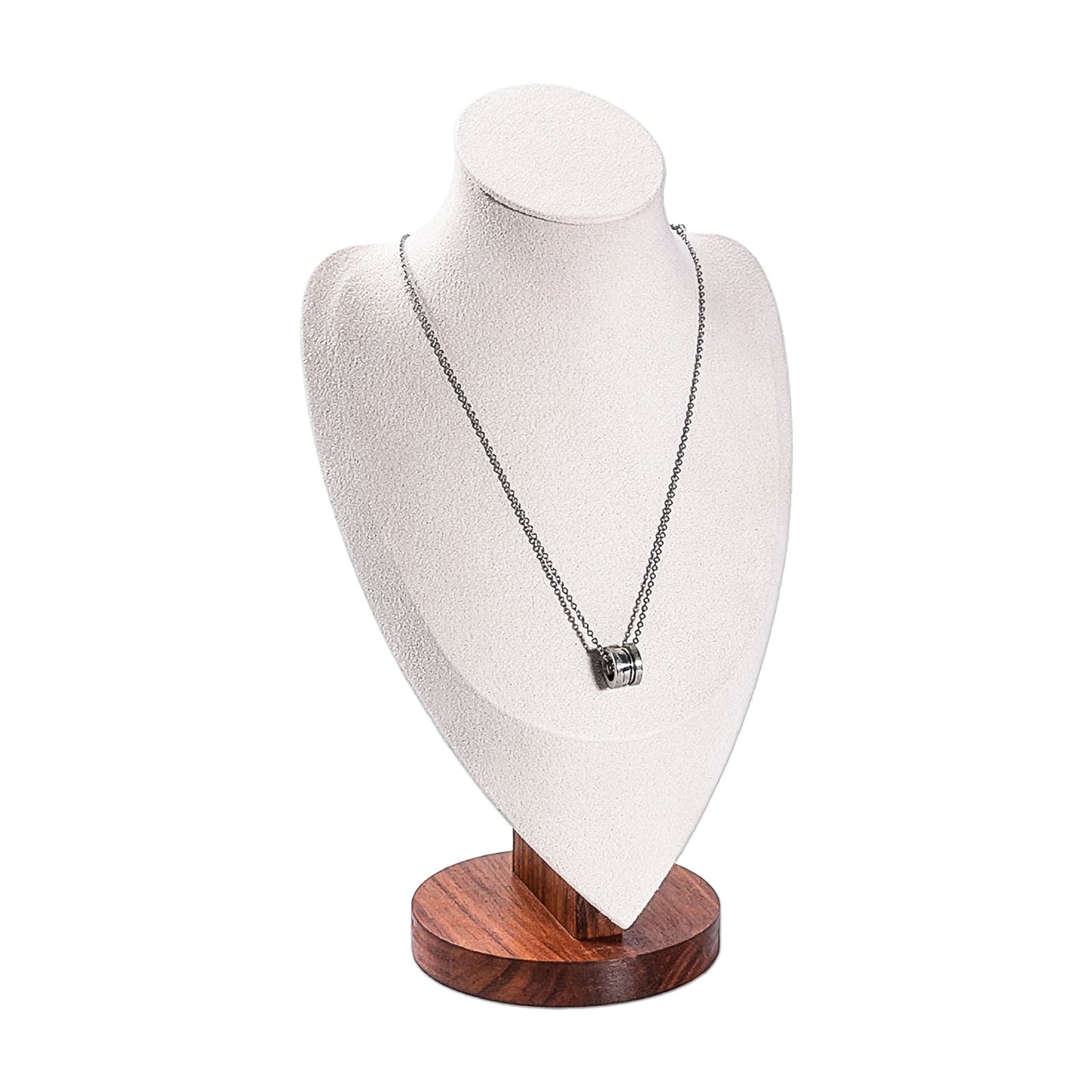 12" Cream Microfiber Walnut Base Necklace Bust Display
