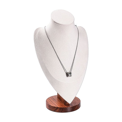 12" Cream Microfiber Walnut Base Necklace Bust Display