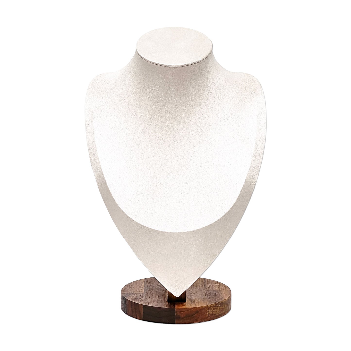 12" Cream Microfiber Walnut Base Necklace Bust Display