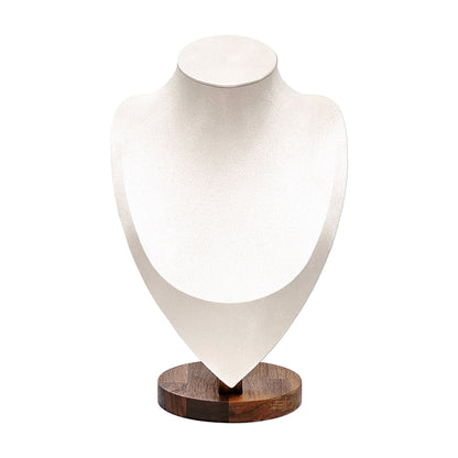 12" Cream Microfiber Walnut Base Necklace Bust Display