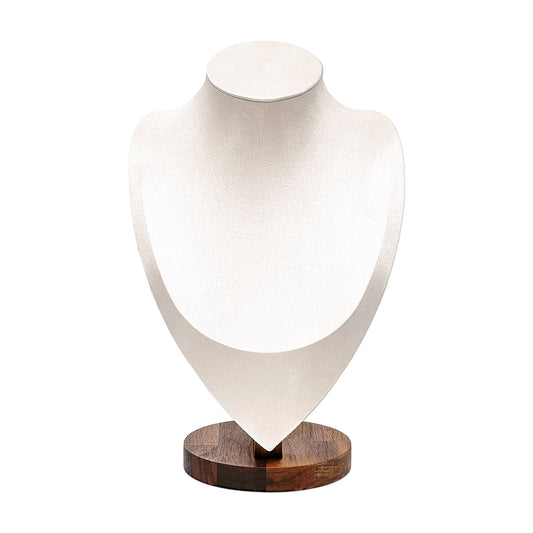 12" Cream Microfiber Walnut Base Necklace Bust Display