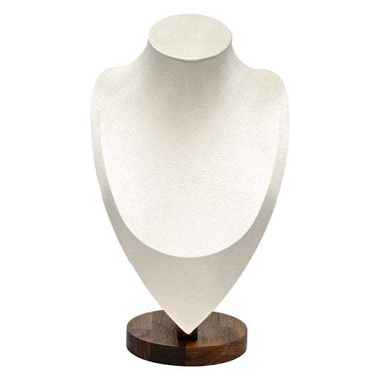 12" Cream Microfiber Walnut Base Necklace Bust Display
