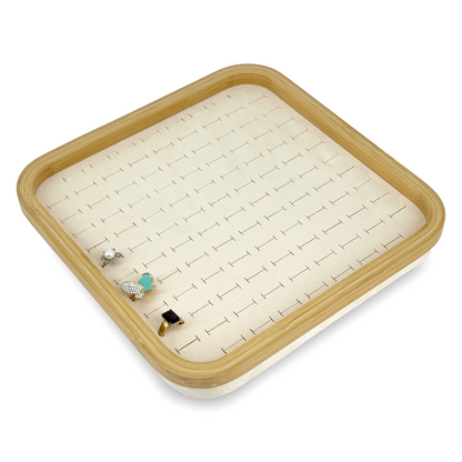 12" x 12" Bamboo Rim Beige Suede 104 Ring Display Tray