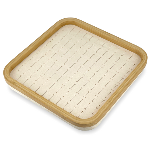 12" x 12" Bamboo Rim Beige Suede 104 Ring Display Tray