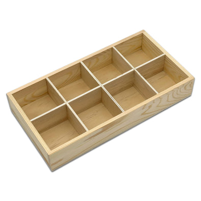 12" x 6" x 2" Natural Pine 8 Compartment Jewelry Display Tray
