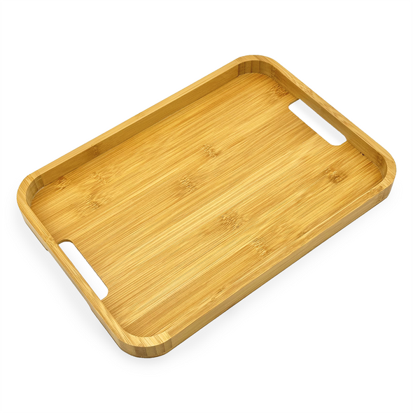 12" x 8" Bam & Boo Natural Bamboo Modern Serving Tray with Handles
