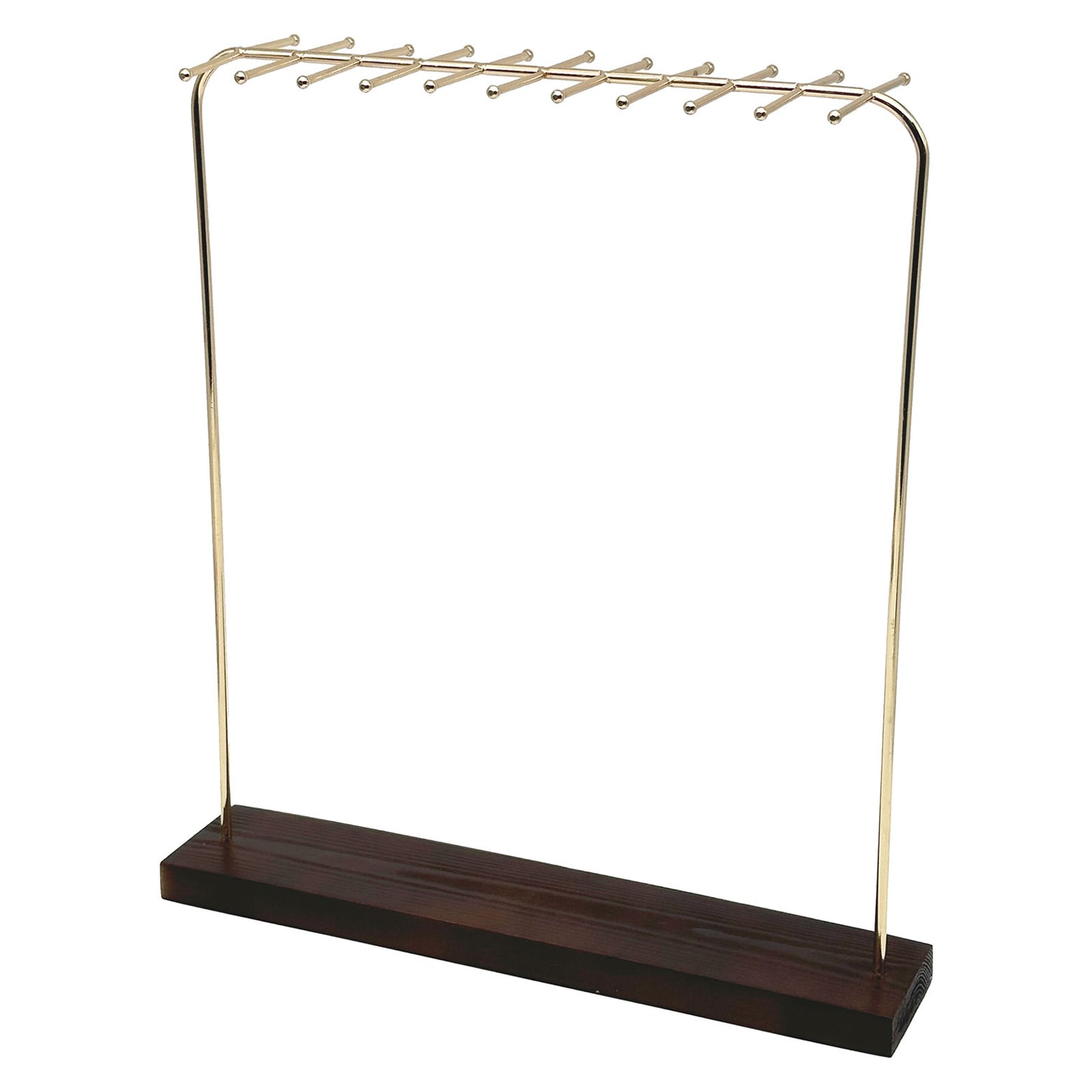 13 1/2" x 15" Two-Sided Gold Accent and Walnut Wood Necklace Display Stand