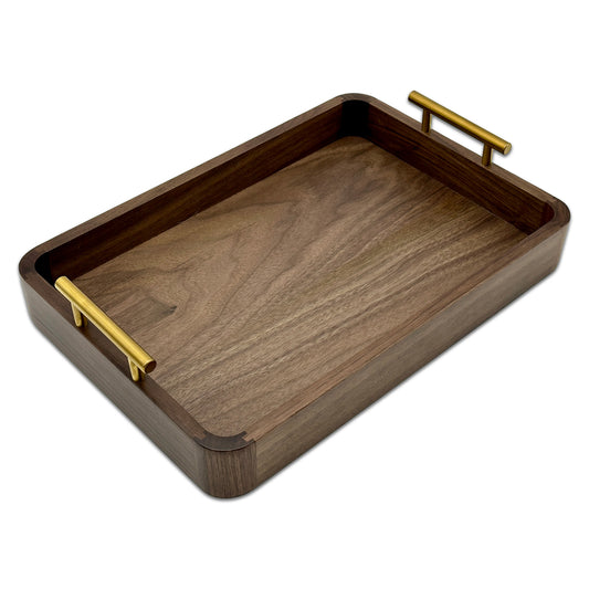 13 1/2" x 9 1/2" Walnut Serving Tray with Brass Handles