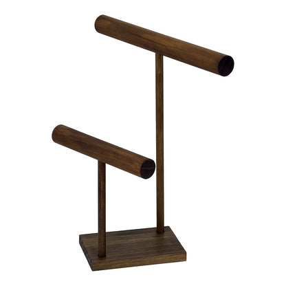 13 1/4" x 14" Two Tier Dark Wood Round T-Bar Jewelry Display