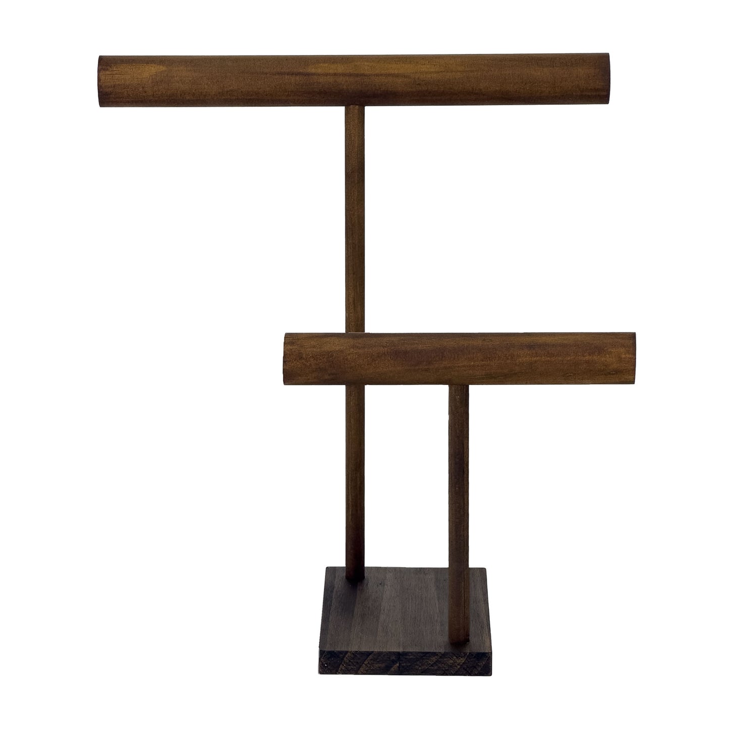 13 1/4" x 14" Two Tier Dark Wood Round T-Bar Jewelry Display