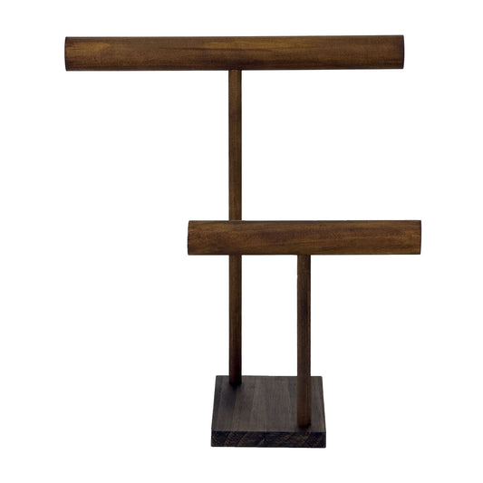 13 1/4" x 14" Two Tier Dark Wood Round T-Bar Jewelry Display