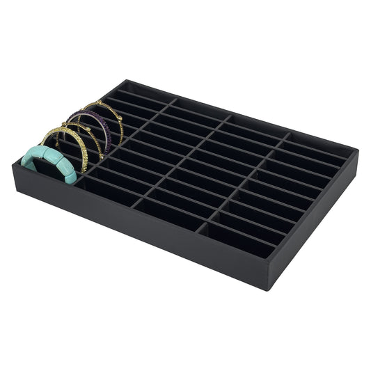 13 3/4" x 9 1/2" Black Leatherette 40-Slot Bangle Display Tray