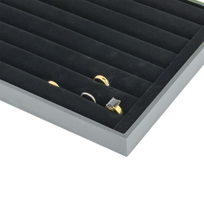 13 3/4" x 9 1/2" Black Leatherette 7 Row Ring Display Tray
