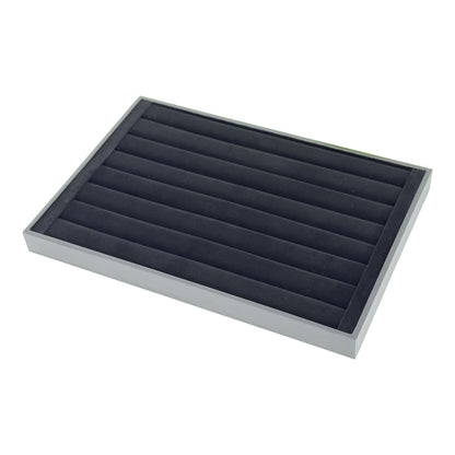 13 3/4" x 9 1/2" Black Leatherette 7 Row Ring Display Tray