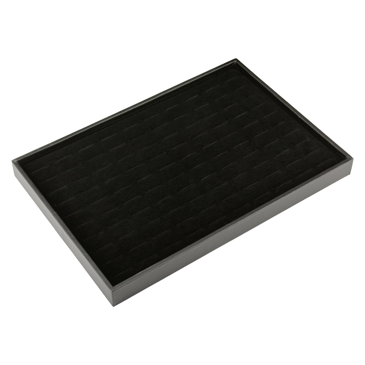 13 3/4" x 9 1/2" Black Velvet 100-Ring Display Tray with Leatherette Trim