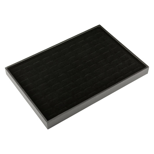 13 3/4" x 9 1/2" Black Velvet 100-Ring Display Tray with Leatherette Trim