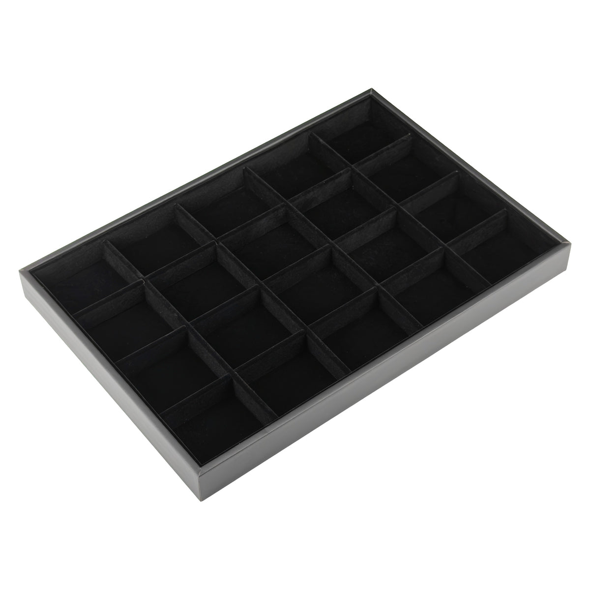 13 3/4" x 9 1/2" Black Velvet 20 Compartment Jewelry Display Tray with Leatherette Trim