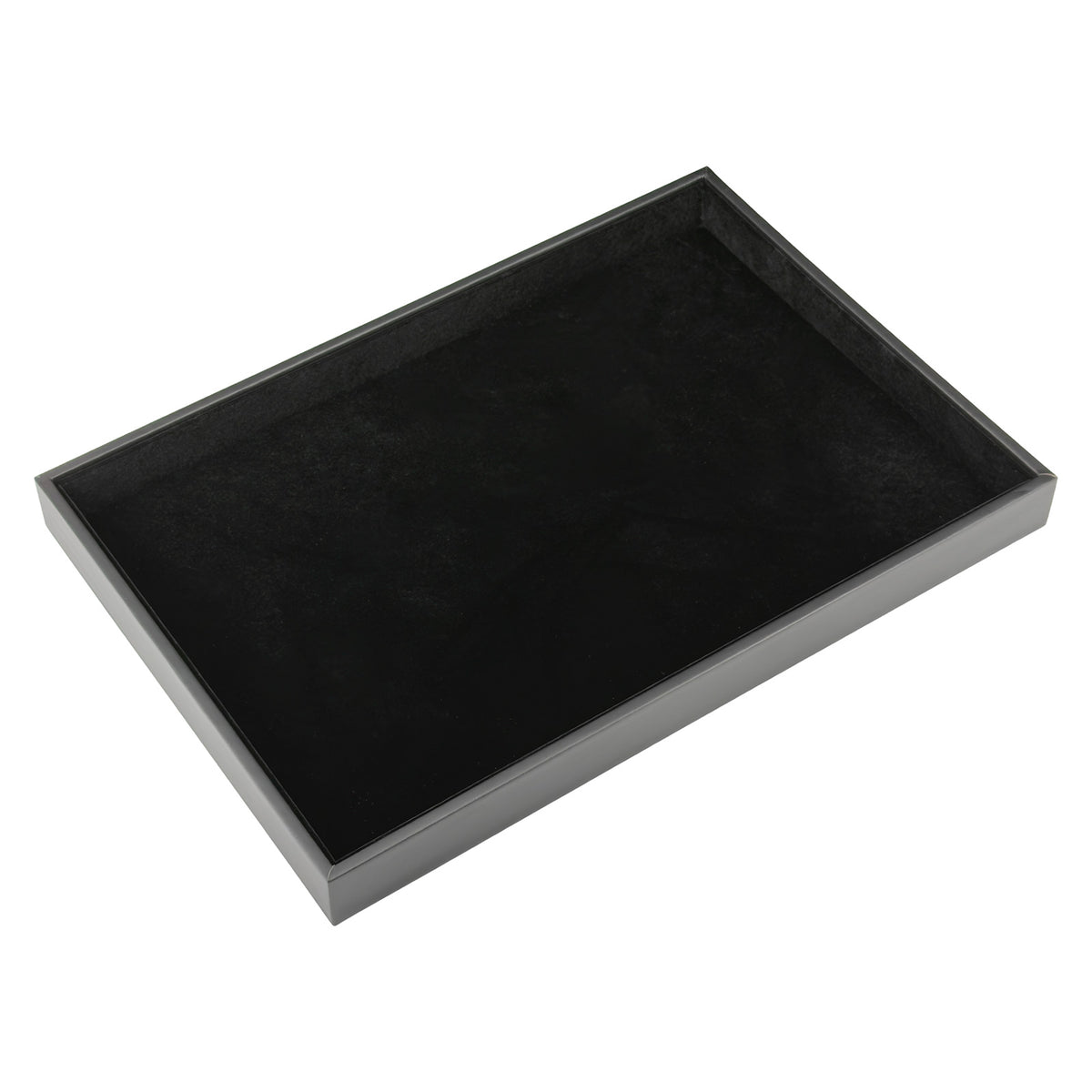 13 3/4" x 9 1/2" Black Velvet Jewelry Display Tray with Leatherette Trim