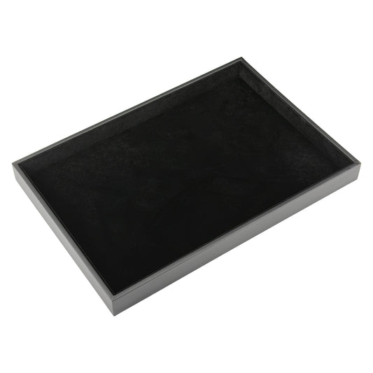 13 3/4" x 9 1/2" Black Velvet Jewelry Display Tray with Leatherette Trim