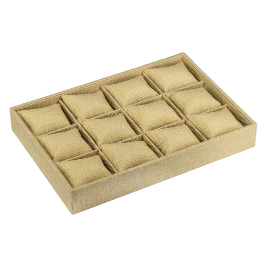 13 3/4" x 9 1/2" x 2" Burlap 12 Compartment Tray with Jewelry Display Pillows