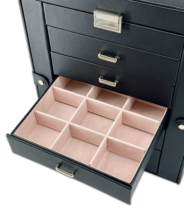 13" x 11" Black Leatherette 5 Drawer Jewelry Travel Storage Case