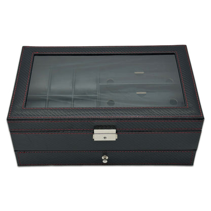 13" x 8 3/4" x 5 1/8" Black Carbon Fiber Leatherette Jewelry Display Case