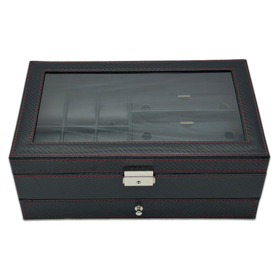 13" x 8 3/4" x 5 1/8" Black Carbon Fiber Leatherette Jewelry Display Case