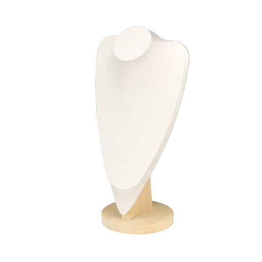 14 1/2" Beige Velvet Wood Base Necklace Bust Display