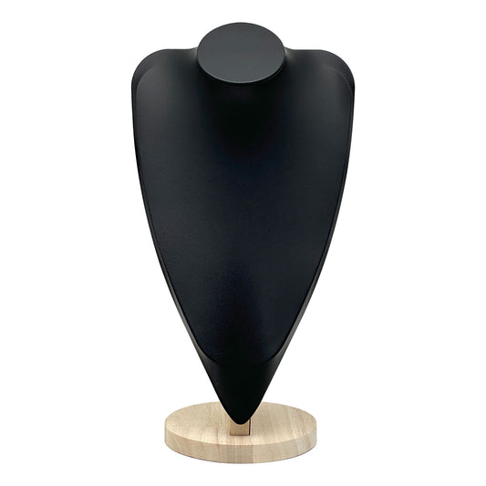 14 1/2" Black Leatherette Light Oak Base Necklace Bust Display