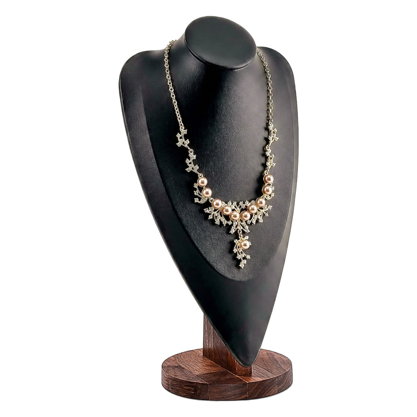 14 1/2" Black Leatherette Walnut Base Necklace Bust Display