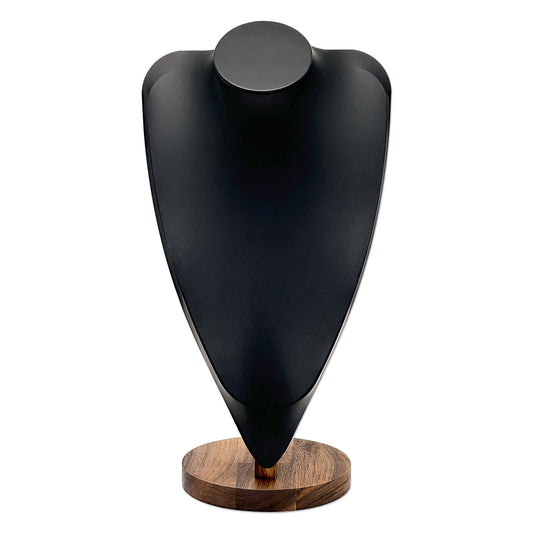 14 1/2" Black Leatherette Walnut Base Necklace Bust Display