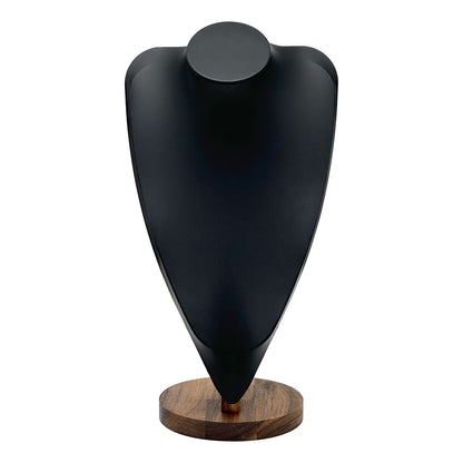 14 1/2" Black Leatherette Walnut Base Necklace Bust Display