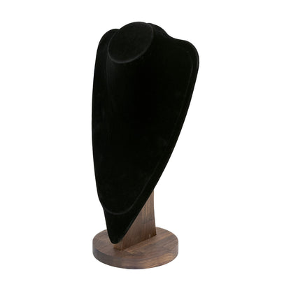 14 1/2" Black Velvet Walnut Base Necklace Bust Display