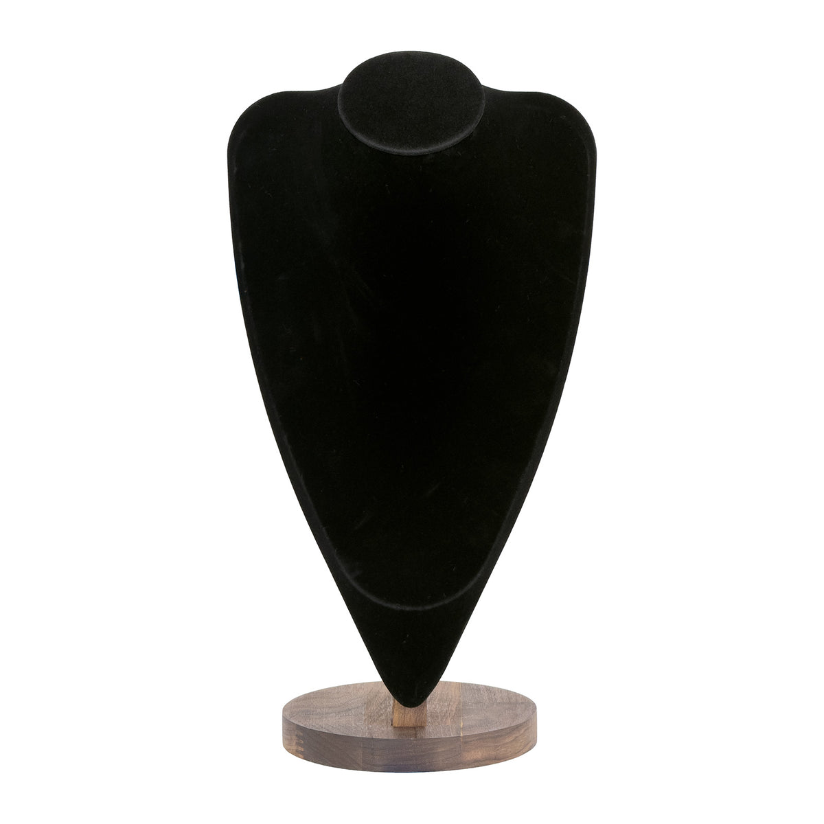 14 1/2" Black Velvet Walnut Base Necklace Bust Display
