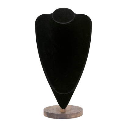 14 1/2" Black Velvet Walnut Base Necklace Bust Display