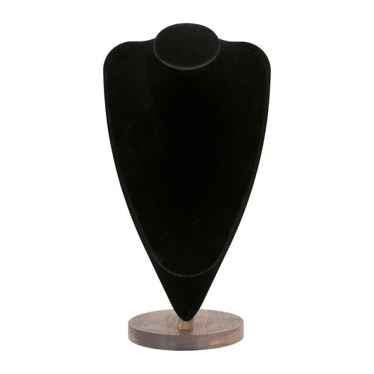 14 1/2" Black Velvet Walnut Base Necklace Bust Display