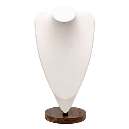 14 1/2" Cream Microfiber Walnut Base Necklace Bust Display