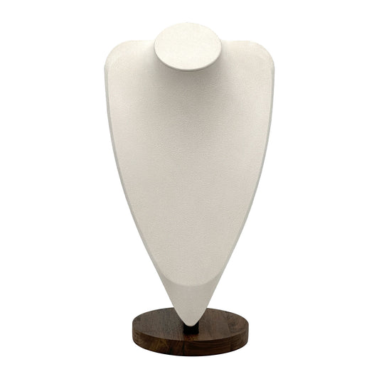 14 1/2" Cream Microfiber Walnut Base Necklace Bust Display
