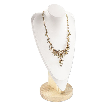 14 1/2" White Leatherette Light Oak Base Necklace Bust Display