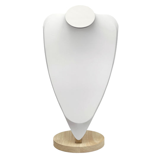 14 1/2" White Leatherette Light Oak Base Necklace Bust Display